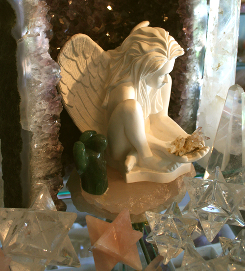 angel anesha with amethyst and merkaba star tetrahedrons and