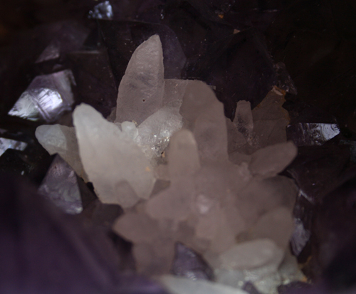 white calcite on amethyst