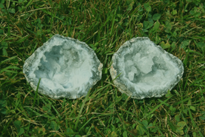 Junior Rock Hound, Nick cracked this geode he bought at the Quartz Source.  It is a beautiful specimen!  This geode is full of crystal quartz and swirls of banded chalcedony, (micrcrystalline quartz)